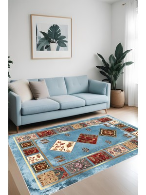 Dijital Baskı Klasik Desenli Kilim Görünümlü Dekoratif Makinada Yıkanabilir Salon ve Yolluk Halısı