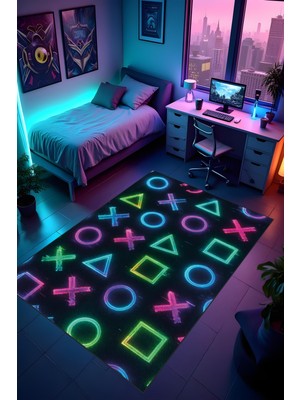 Dijital Baskı Oyun Odası Gamer Halısı Makinede Yıkanabilir Anti Bakteriyel Leke Tutmaz Kaymaz Taban