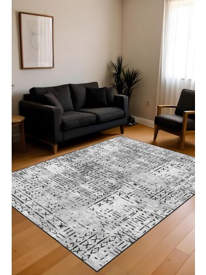 Dijital Baskı Kaymaz Taban Iskandinav Etnik Desen Gri Renk Salon Halısı Yolluk
