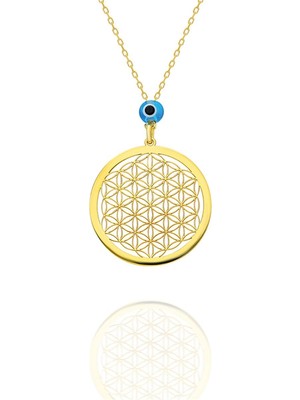 925 Ayar Gümüş Gold Rengi Yaşam Çiçeği Kolye