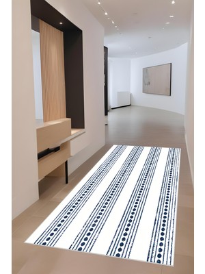 Bohem Mavi Halı - Dijital Yıkanabilir Kaymaz Taban Leke Tutmaz Salon Halısı Mutfak Halısı ve Yolluk