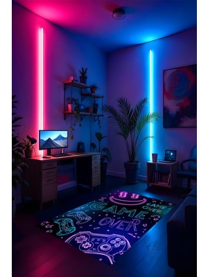 Gaming Halı Dijital Baskı Oyun Odası Halısı Kaymaz Taban Yıkanabilir Gamer Modern Tasarım