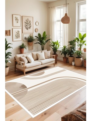 Bohem Bej Halı - Dijital Yıkanabilir Kaymaz Taban Leke Tutmaz Salon Halısı Mutfak Halısı ve Yolluk