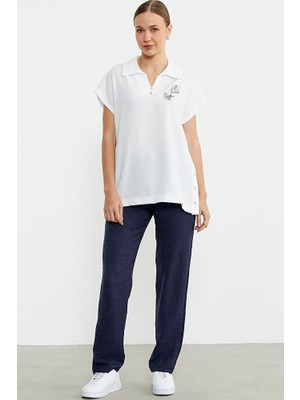 Sementa Polo Yaka Keten Görüntülü Takım - Lacivert