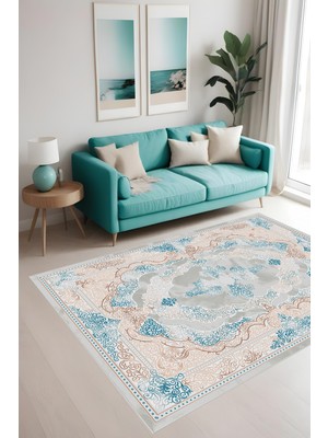 Dijital Baskı Klasik Desenli Modern Çerçeveli Dekoratif Makinada Yıkanabilir Salon ve Yolluk Halısı