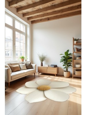 Dijital Baskı Kum Çiçek Desen Lazer Kesim Dekoratif Makinada Yıkanabilir Yuvarlak Antre Salon Halısı