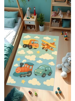 Dijital Baskı Çocuk Odası Halısı Makinede Yıkanabilir Anti Bakteriyel Leke Tutmaz Kaymaz Taban.