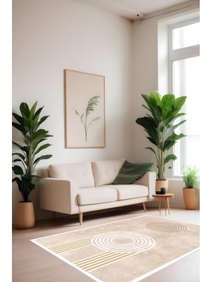 Bohem Bej Halı - Dijital Yıkanabilir Kaymaz Taban Leke Tutmaz Salon Halısı Mutfak Halısı ve Yolluk