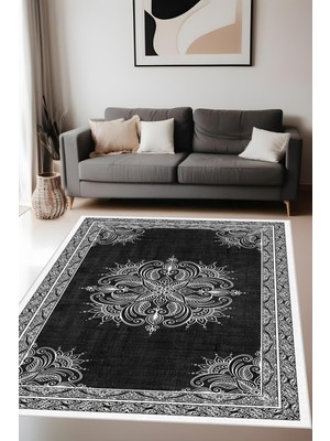 Dijital Baskı Modern Klasik Desenli Çerçeveli Dekoratif Makinada Yıkanabilir Salon ve Yolluk Halısı