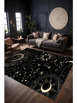Makinede Yıkanabilir Astronomi Desen Kaymaz Taban Leke Tutmaz Salon Halısı Genç Halısı Çocuk Halısı