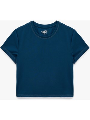 Slim Fit Kısa Kollu Bisiklet Yaka Crop Spor Tişört