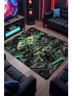 Makinede Yıkanabilir Dijital Baskı Dolar Desenli Gamer Halısı Kaymaz Taban Çocuk Halısı ve Yolluk