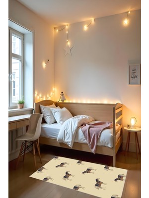 Makinede Yıkanabilir At Figürlü Kaymaz Taban Leke Tutmaz Salon Halısı Çocuk Halısı ve Kesme Yolluk