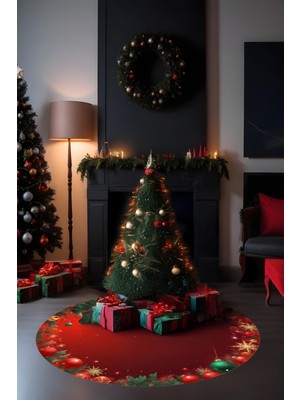 Yılbaşı Temalı Yeni Yıl Halısı Noel Halısı Christmas Parti Halısı Dijital Baskı Makinada Yıkanabilir