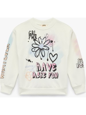 Uzun Kollu Bisiklet Yaka Baskılı Şardonlu Sweatshirt