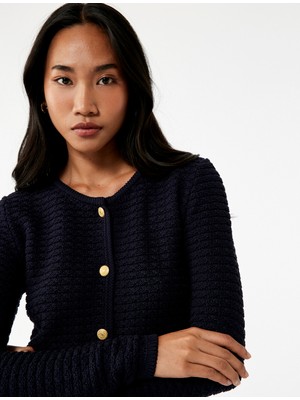 Uzun Kollu Bisiklet Yaka Düğmeli Triko Hırka