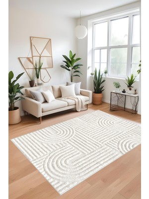 Bohem Beyaz Halı - Dijital Yıkanabilir Kaymaz Taban Leke Tutmaz Salon Halısı Mutfak Halısı ve Yolluk