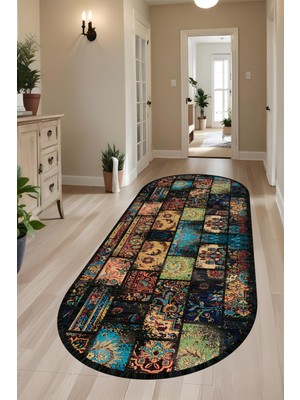 Dijital Baskı Patchwork Eskitme Model Dekoratif Makinada Yıkanabilir Oval Salon Mutfak Yolluk Halısı
