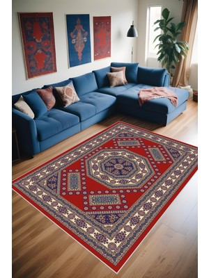 Dijital Baskı Klasik Desenli Çerçeveli Dekoratif Makinada Yıkanabilir Salon ve Yolluk Halısı