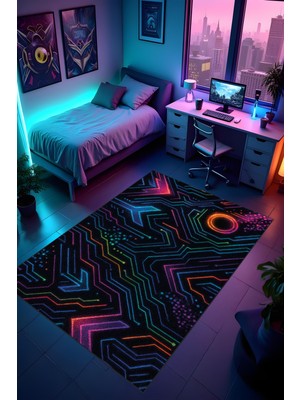 Dijital Baskı Oyun Odası Gamer Halısı Makinede Yıkanabilir Anti Bakteriyel Leke Tutmaz Kaymaz Taban