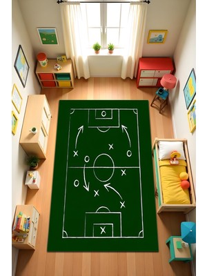 Dijital Baskı Futbol Temalı Kaymaz Taban Leke Tutmaz Yıkanabilir Salon Halısı ve Genç Halısı