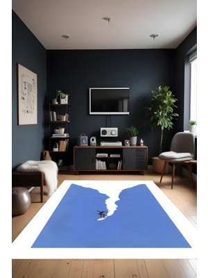 Dijital Baskı Deniz ve Sörf Figürlü Kaymaz Taban Makinada Yıkanabilir Salon Halısı Genç Odası Halısı