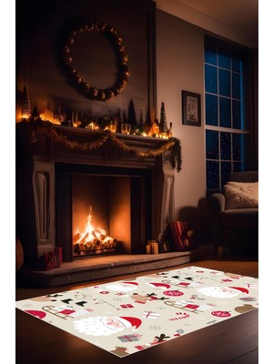 Yılbaşı Temalı Yeni Yıl Halısı Noel Halısı Christmas Parti Halısı Dijital Baskı Makinada Yıkanabilir
