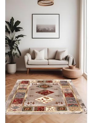 Dijital Baskı Klasik Desenli Kilim Görünümlü Dekoratif Makinada Yıkanabilir Salon ve Yolluk Halısı