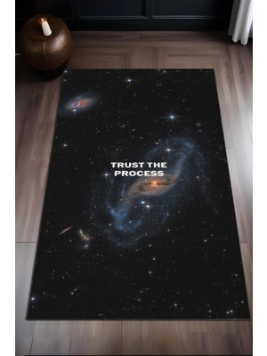 Dijital Baskı Uzay Temalı Kaymaz Taban Leke Tutmaz Makinada Yıkanabilir Salon Halısı Genç Halısı