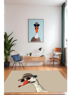 Makinede Yıkanabilir Ördek Figürlü Kaymaz Taban Leke Tutmaz Salon Halısı Çocuk Halısı ve Yolluk