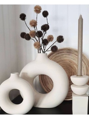 Teknotrust Şık Bohem Halka Vazo Seti Beton Malzemeden 17X18 cm ve 14X15 cm Boyutlarıyla