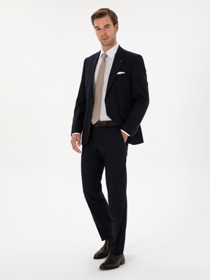 Cacharel Erkek Lacivert Slim Fit Yün Karışımlı Mono Yaka Klasik Takım Elbise 50306815-VR033