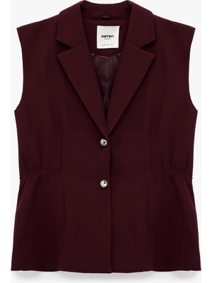 Geniş Yaka Düğmeli Kolsuz Yelek