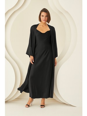 Nbb Siyah Uzun Saten Sabahlık