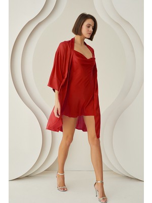 Nbb Bordo Silky Kısa Kuşaklı Tek Sabahlık