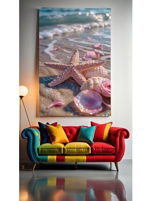 Özkacar Group Pembe Deniz Yıldızı Ev Duvar Salon Güzellik Salonu Ofis Dükkan Dekarasyon Kanvas Tablo