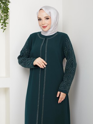 Kolları Taşlı Büyük Beden Anne Elbisesi