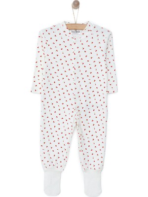 Hellobaby Yenidoğan Kız Bebek Çoraplı Tulum Ribanalı Bisiklet Yaka Uzun Kol Çoraplı Bej