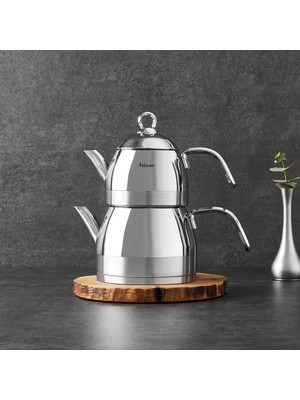 Hisar Orion Çelik Çaydanlık Takımı 1 lt Üst Demlik ve 2 lt Alt Suluk Parlak Çelik Malzeme