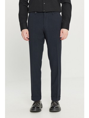 Slim Fit Dar Kesim Gofre Desenli Beli Gizli Lastikli Yan Cep Klasik Pantolon