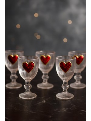 6 Lı Kristal Cam Kahve Yanı Su Bardağı Kalp Bardak Kalpli 75ML