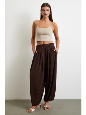 Paça Detaylı Şalvar Pantolon Kahve