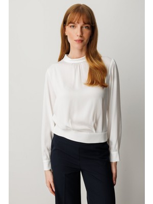 Ekol Kadın Sırtı Dantelli Yırtmaç Detaylı Bluz 3025 Ekru