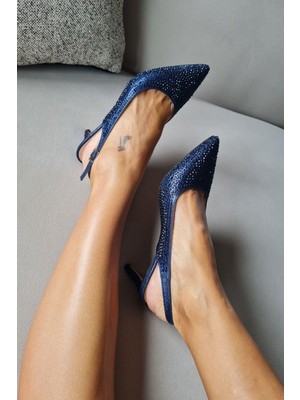 036 1313 Topukla Kadın Taşlı Alçak Topuklu Stiletto Abiye Ayakkabı