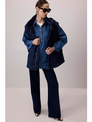 Denim Efektli Gömlek Yaka Tunik