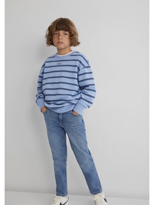 Mavi Mavi Logo Çizgili Mavi Sweatshirt 6S10144-90780
