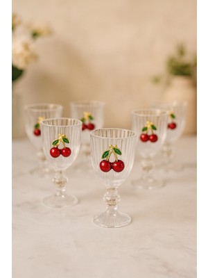 Yzhome 6'lı Kristal Cam Kahve Yanı Bardağı Kiraz Bardak Kirazlı 75 ml