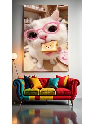 Özkacar Group Sandaviç Yiyen Kedi Ev Duvar Salon Güzellik Salonu Ofis Dükkan Dekarasyon Kanvas Tablo