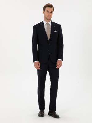 Cacharel Erkek Lacivert Slim Fit Yün Karışımlı Mono Yaka Klasik Takım Elbise 50306815-VR033