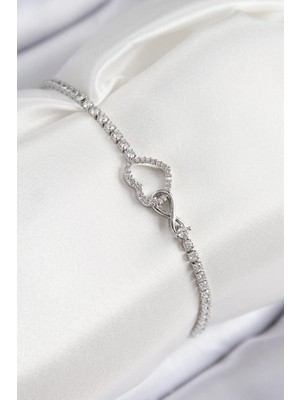 Pirinç Zirkon Taşlı Sonsuzluk Kalp Model Gümüş Renk Kadın Bileklik  - PRT3500EB08302